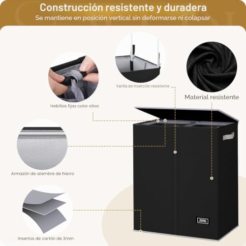 Miniatura 7 de Soledi Cesto Ropa Sucia Con Tapa - 145l Cubo Ropa Sucia De Gran Tamaño Con Bolsa Ropa Sucia - Cesta Ropa Plegable - Adecuada Para Baño Dormitorio Dormitorio Sala De Estar- Laundry Basket, Negro