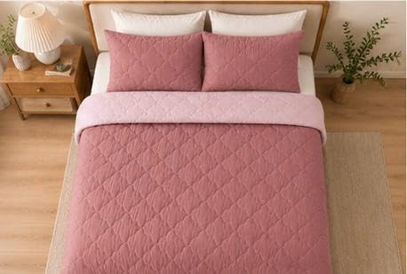 Reversible Comforter Blush Pink Diamond Quilted | Silicone Fiber Fill, Lightweight & Breathable, Machine Washable, Year-Round Use, Skin-Friendly Fabric-image-49