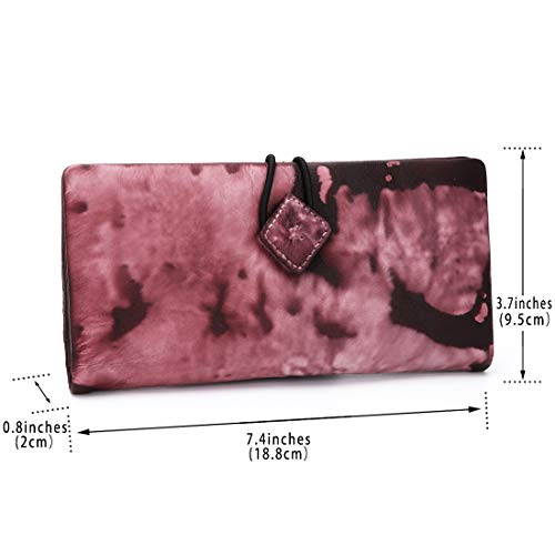 Genuine Leather Wallet for Women long Purse Slim Clutch vintage cowhide handmade Cash Card Holder Organizer (Pink)4