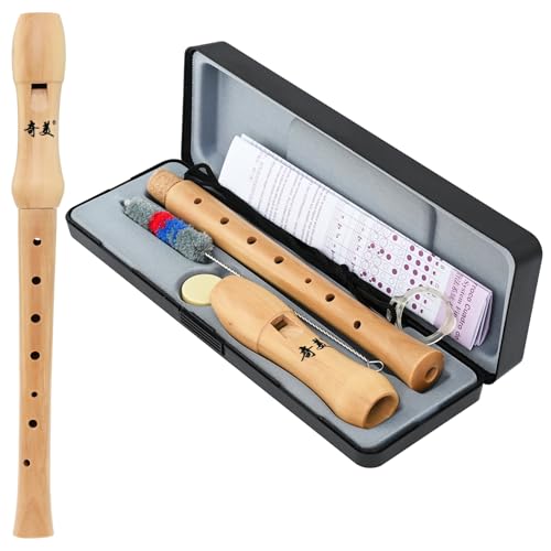 DRERIO Blockflöte Holz 8-Loch-Flöte, Sopranblockflöte mit Wischerstab Korkfett, Flöte Kinder Blockflöte Deutsche Griffweise Holzblockflöte für Erwachsene, Kinder, Anfänger