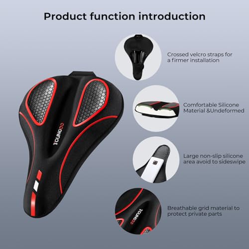 image for YOUNGDO Bike Seat Cushion with Waterproof Gel Bike Seat Cover, 11.2