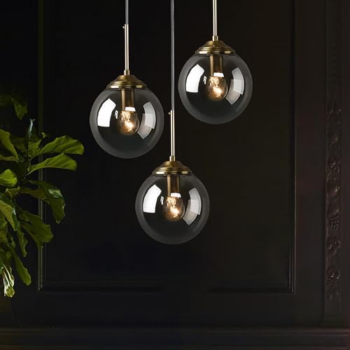 Modern Globe 3 Pendant Lights, Glass Ball Pendant Lighting for Kitchen Island Dining Room Bedroom Farmhouse Pendant Lighting Fixtures, Ceiling Hanging Light (Smoke Gray) - Image 4
