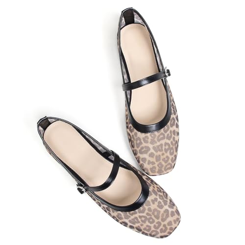 Image of TN TANGNEST Leather Flats for Women Retro Mary Jane Flats | Comfortable Square Toe Slip On Flats with Buckle Strap, Soft Work Flats Office Shoes