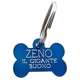 Medaglietta in alluminio blu o rosa per il tuo amico a 4 zampe. Targhetta a forma di osso per cane. Incisione personalizzata fronte e retro (Blu)