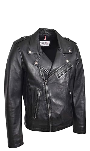 Chaqueta Biker de Cuero Negro para Hombre miniatura 3