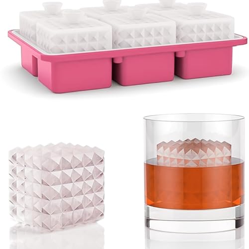 Image of Premium Large 3D Crystal Square Ice Cube Tray, Silicone Molds for Chilling Drinks, Chocolates, Juice, Jelly and Many More. (Pink)
