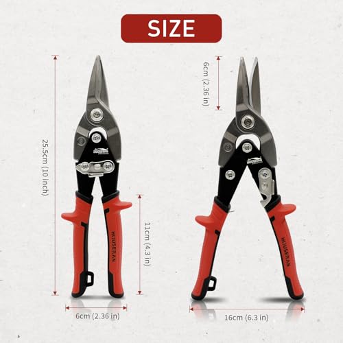 HOUSERAN 10 Inch Aviation Tin Snips, Regular Straight Cut, Heavy Duty CR-MO Metal Cutter with Double Lever, Scale Markings & Safety Lock, Shears Scissors for Cutting Metal Sheet - Image 2