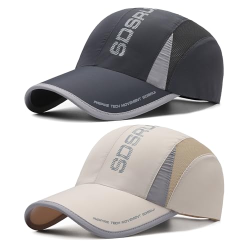 AYPOW 2 Paquetes Gorra de Béisbol de Secado Rápido Hombres Mujeres, Malla Transpirable Ligera Plegable Deportes al Aire Libre Gorro de Béisbol, Protección Solar Sombreros de Béisbol Sombrero de Sol