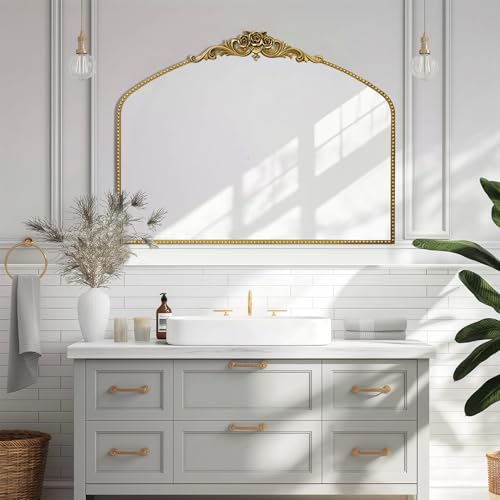 G-LEAF Barock Gold Antik Spiegel, Vintage Wandspiegel mit Bogenform im Französischerstil für Badezimmer, Schlafzimmer,Wohnzimmer & Flur Kamin Wanddeko, 76.2cm x 101.6(H) cm G-LEAF Barock Gold Antik Spiegel, Vintage Wandspiegel mit Bogenform im Französischerstil für Badezimmer, Schlafzimmer,Wohnzimmer & Flur Kamin Wanddeko, 76.2cm x 101.6(H) cm