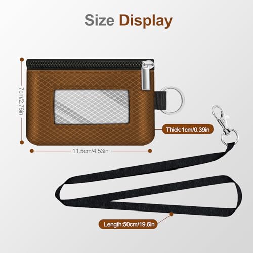 Image of Minimalist RFID Blocking Small Wallet with ID Window,WaterResistant Zip Id Case Wallet with Lanyard Keychain for Cards,Cash,Travel,Women,Men (Brown /Light Grey)