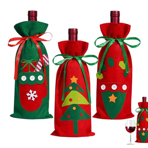 Bolsas De Navidad, 3 Piezas De Botella De Fieltro Reutilizable, Bolsas De Reutilizables De Tela, Para Niños Y Niñas Fiestas Regalos Dulces Y Embalaje Festivo
