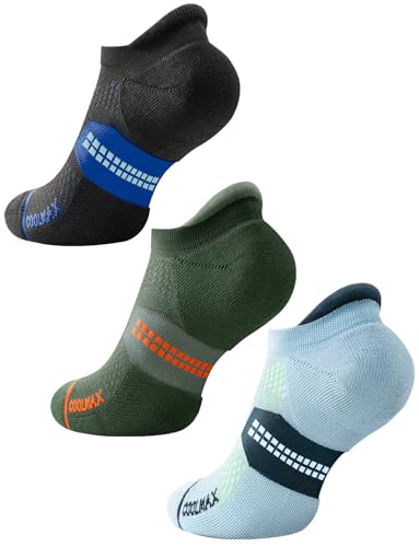 Juclise Coolmax Bamboo Viscose Compression Tab Running No Show Socks Men Moisture Wicking Cushioned Anti-Blister (US, Alpha, Large, Regular, Regular,Gradient Blue+Carolina Blue+Marine Od Green)