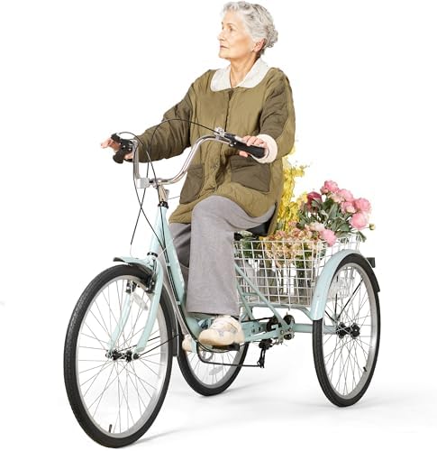 Adult Tricycle 7 Speed Trikes 3 Wheel 26'' Bikes for Adults, Trike for Women Men, Rear Removable Wheeled Baskets - Seniors & Commuters, 350 lb - Green — view 7