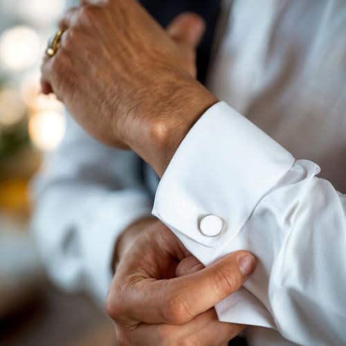 Tyqour Manschettenknöpfe Herren Manchettenknoepfe Weiß Cufflinks for Men Silber Hochzeit Klassische Manschettenknöpfe Hochzeit Tanzparty Business