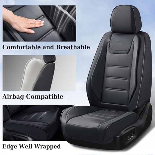 Image of Coverado Car Seat Covers, Front Covers for Cars, Car Seat Cover Front Seats, Car Seat Protector Waterproof, Leather Car Seat Cushion, Universal Interior Covers Seat Protectors for Most Cars Black