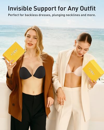Image of Niidor Adhesive Bra Strapless Ultra Sticky Invisible Push up Silicone Bra Multiple Colors Sizes Reusable for Backless Dress