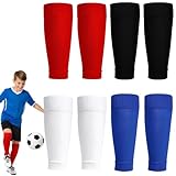4 Paar Fussballstutzen Kinder 4 Farben Lange Stutzen Ohne Socken Kinder Dehnbare Atmungsaktive Fußball Sleeves, Stulpen für Jungs,Fußball Basketball Laufen und Radfahren Marathon Schwarz/Weiß/Blau/Rot