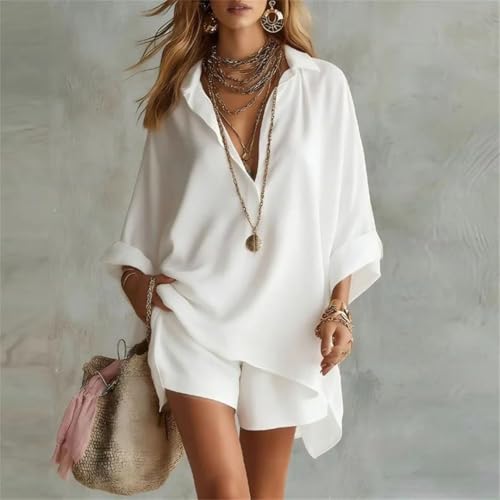 Ensemble 2 pièces sexy short taille haute et chemise col rabattu mode été femme