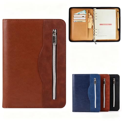 Carnet de notes professionnel Marte Vanci en cuir PU marron zippé