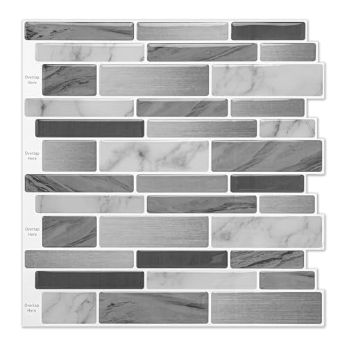 WOWSTAR 10-Sheet Peel and Stick Tiles, Marble Look Kitchen Backsplash