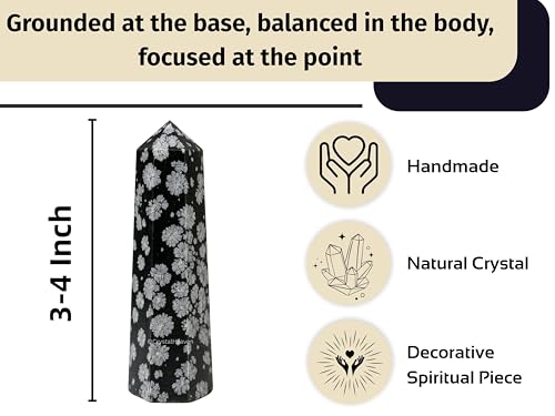 Image of Crystal Heaven Certified Snowflake Obsidian Crystal Tower Obelisk Point For Chakra, Healing And Balancing - Aaa Grade Original Certified Gemstone Agate For Reiki Meditation Yoga Spiritual (3-4 Inches)