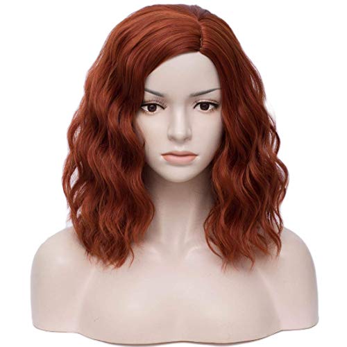 Iciwueen Auburn Wavy Wig Women's Short Bob Pink Wig Curly Wavy Synthetic Cosplay Wig for Girl Colorful Costume Wigs