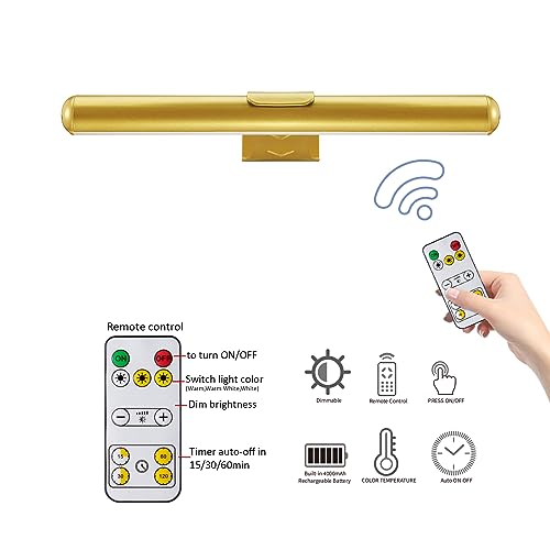 Image of MIOBLUE Wireless Picture Lights with Remote, Full Metal Rechargeable Painting Light Display LED Battery Lamp with 3 Lighting Modes, Dimmable Dartboard Light with Timer for Frame Portrait Art,13inch