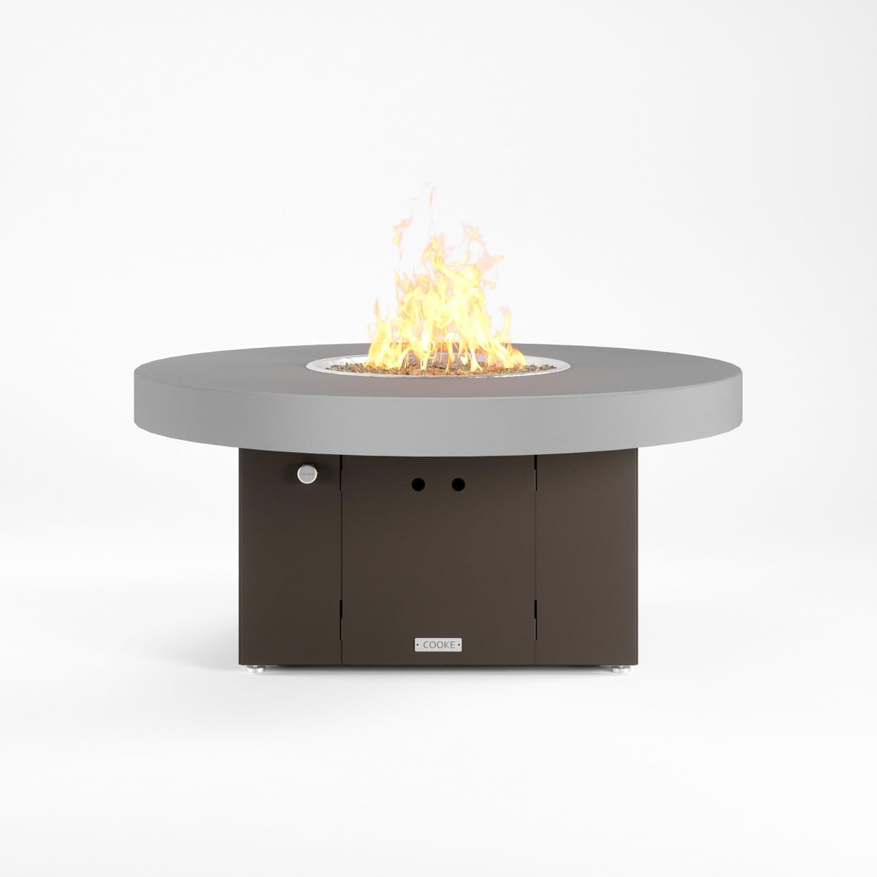 COOKE Santa Barbara 48" Round Fire Pit Table – 21" Tall, Aluminum Top, Bronze Base, 60K BTU Gas, Propane/Natural Gas Compatible, with Windscreen (Beige Powder Coated Aluminum, Natural Gas)