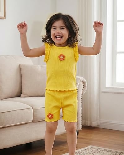 Image of Weebaby Toddler Girl Clothes Baby Summer Outfits Sleeveless Halter Top Ruffle Short Set Cute Kids Clothes Girls