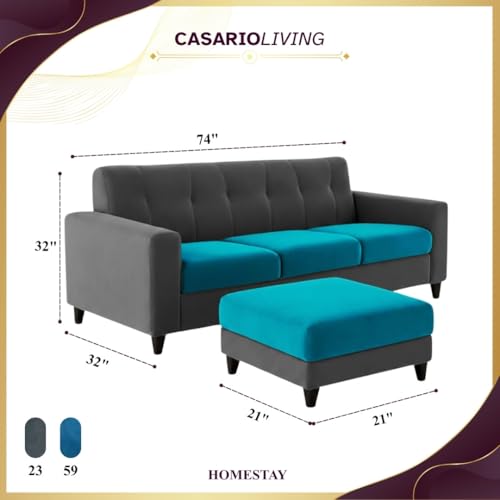 Image of Homeboy 4 Seater L Shape Sofa Set with Movable Ottoman | Flexible Left or Right Layout | Luxe Velvet Suede Fabric | Comfortable Seating | Modern Sofa for Living Room -Dark Gray - Aqua Blue