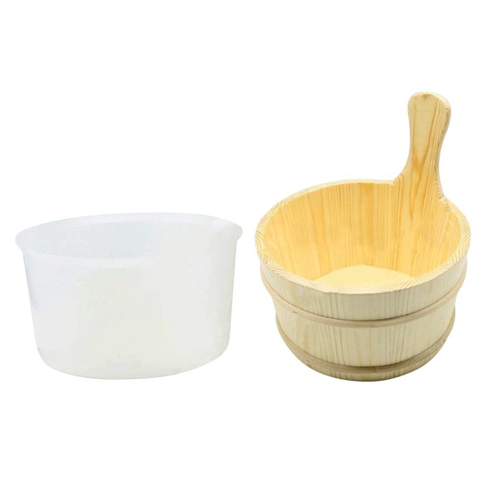 ZYWUOY Seau de sauna en bois avec cuillère en bois assortie pour hammam et pavillon de sudation - 24 x 27 cm - Construction en bois naturel - Design traditionnel - 2 pièces