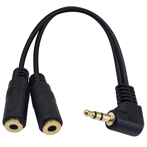 Cable adaptador de audio estéreo de 3,5 mm macho a 2 hembras de ángulo recto