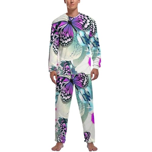 Pyjama homme haut bas manche longue pantalon vêtements de nuit violet