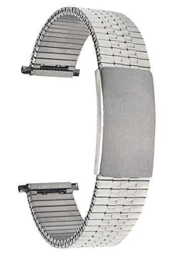 Bandini 18mm Silver Tone Stainless Steel Stretch Watch Strap for Men, Straight End, Adjustable Length Metal Expansion Watch Band, No Buckle