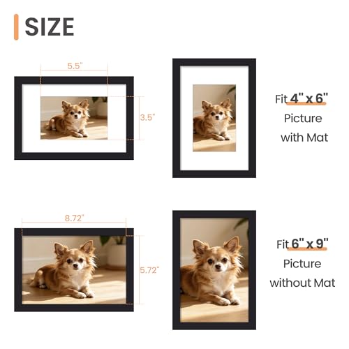 Image of upsimples 6x9 Frame, Display Pictures 4x6 with Mat or 6 x 9 Without, Wall Hanging Photo Frames, Black, 1 Pack