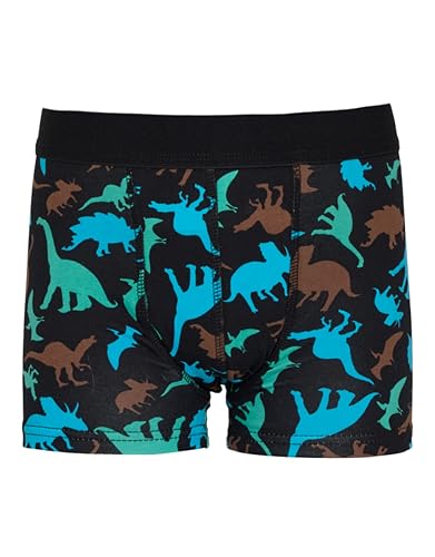 DRY & COOL Tages-Inkontinenzslip für Jungen Unterwäsche Waschbar Absorbierende Einlage Dino, Schwarz/Grün/Blau, 122-128 cm (7-8 Jahre)