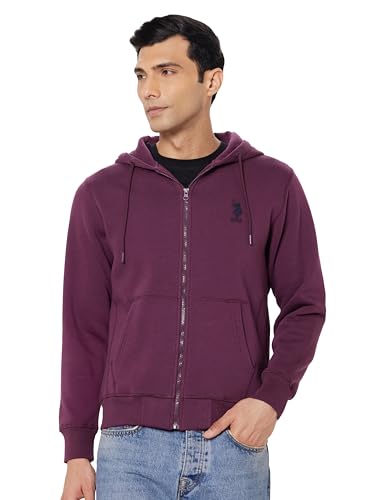 Image of U.S. Polo Assn. Men's Solid Regular fit Sweatshirt, Cotton Blend, Hooded Neck