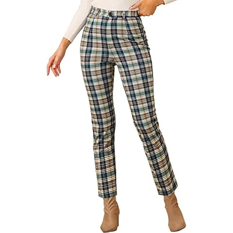 Allegra K Women's High Waist Plaid Trousers Cover