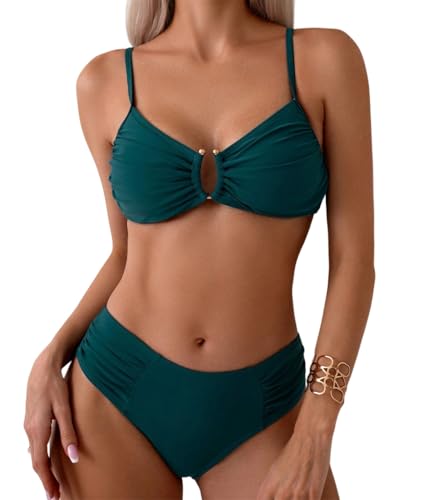 Maillot De Bain Femme 2 Pieces Bikini Set Col en V Grande Taille Haute Push Up Contrôle du Ventre...