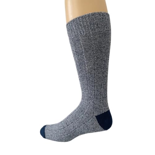 Marled Twisted Yarn Crew Socks - Big and Tall Men's Thick Cotton Socks - 2 Pair or 6 Pair Pack Midweight Casual Socks for Men