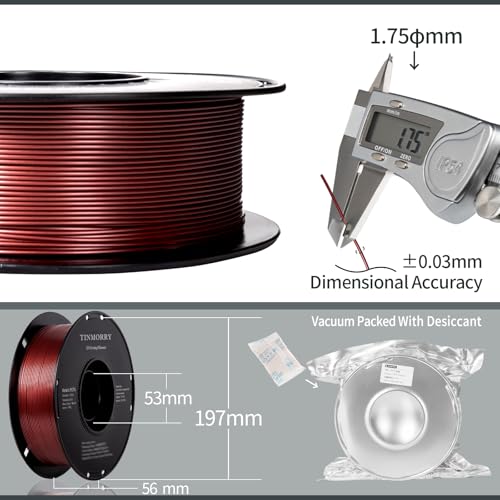 Image of TINMORRY Metallic PETG Filament 1.75mm, Rapid PETG 3D Printer Filament, PETG with a Rapid Flow Rate, Compatible with Bambu Lab FDM 3D Printer, 1KG 1 Spool, Metallic Dark Red