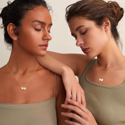 Turandoss Gold Initial Necklaces for Women - Dainty 14K Gold Plated Layered Two Letter A-Z Stack Disc Initial Necklace Trendy, Birthday Personalized Gifts for Women Teen Girls Jewelry4