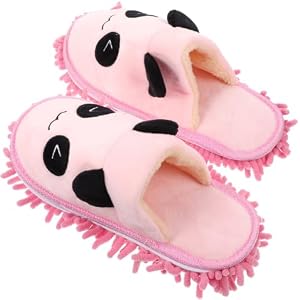 LAPYAPPE Wischmopp Hausschuhe zum Bodenwischen Waschbare Chenille Pantoffeln mit Rutschfester Sohle zum Reinigen von Badezimmer und Fenstern 1 Paar Rosa
