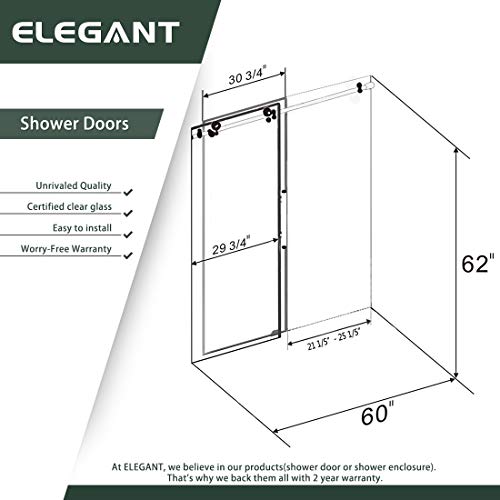 Elegant 60" W X 62" H Frameless Sliding Tub Door With 3/8" Clear Glass,Bathtub Sliding Shower Doors In Polished Stainless Steel,Black Finish #TOP6