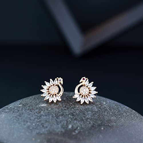Image of I Jewels Valentines Special Stylish Fashion Rose Gold Plated Cubic Zirconia American Diamoand Floral Stud Earrings For Women /Girls