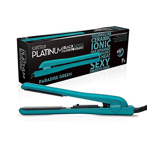 Cortex International Hair Straightener Flat Iron Professional Black Series Gemstone Infused Tourmaline Ceramic Plates 1.25 Inch Green