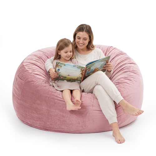 Image of Kromax Bean Bag Chair with Filling Included, Large 4FT Comfy Bean Bag Chairs for Adults, Teens, Memory Foam, Machine Washable Thick Dutch Velvet Cover, for Living Room, Den, or Bedroom, Pink