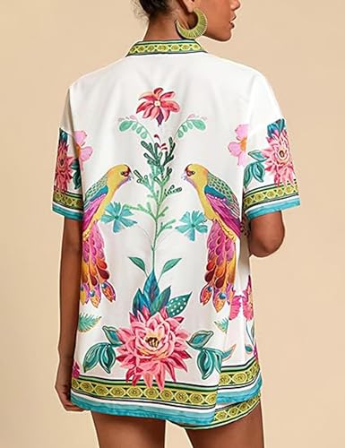 Women Boho Tropical Print Beach Cover Up Shorts Set 2 Piece Summer Lounge Outfit Lightweight Swimwear Matching Outfit3