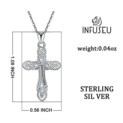 Infuseu Sterling Silver Celtic Cross Pendant Necklace Irish Infinity Eternity Knot Jewelry 18" Chain #TOP4