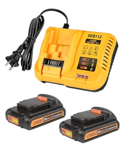 2Pack 3.0Ah 20V Battery with Charger Replacemen for Dewalt 20V Battery DCB202 DCB203 DCB204 DCB205 DCB206 DCD/DCF/DCG Series Tools